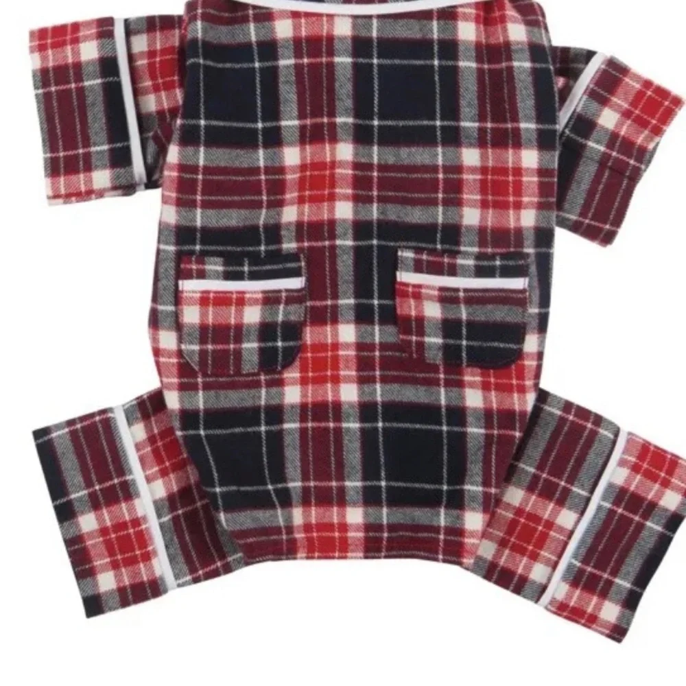 Fab Dog Flannel Dog Pajamas, 14” - Blue Red Plaid